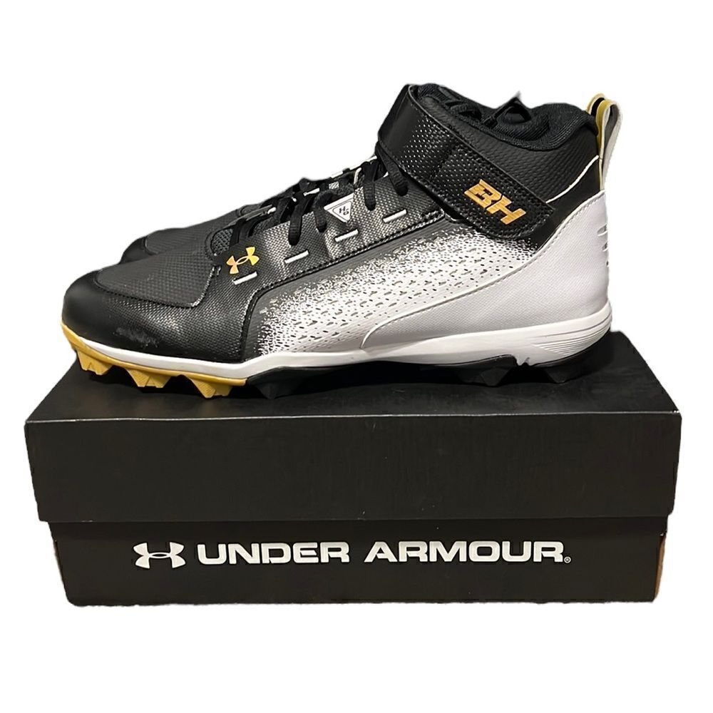 Under Armour Baseball Cleats Men’s 14 Harper 6 Mid RM Black White Gold NEW